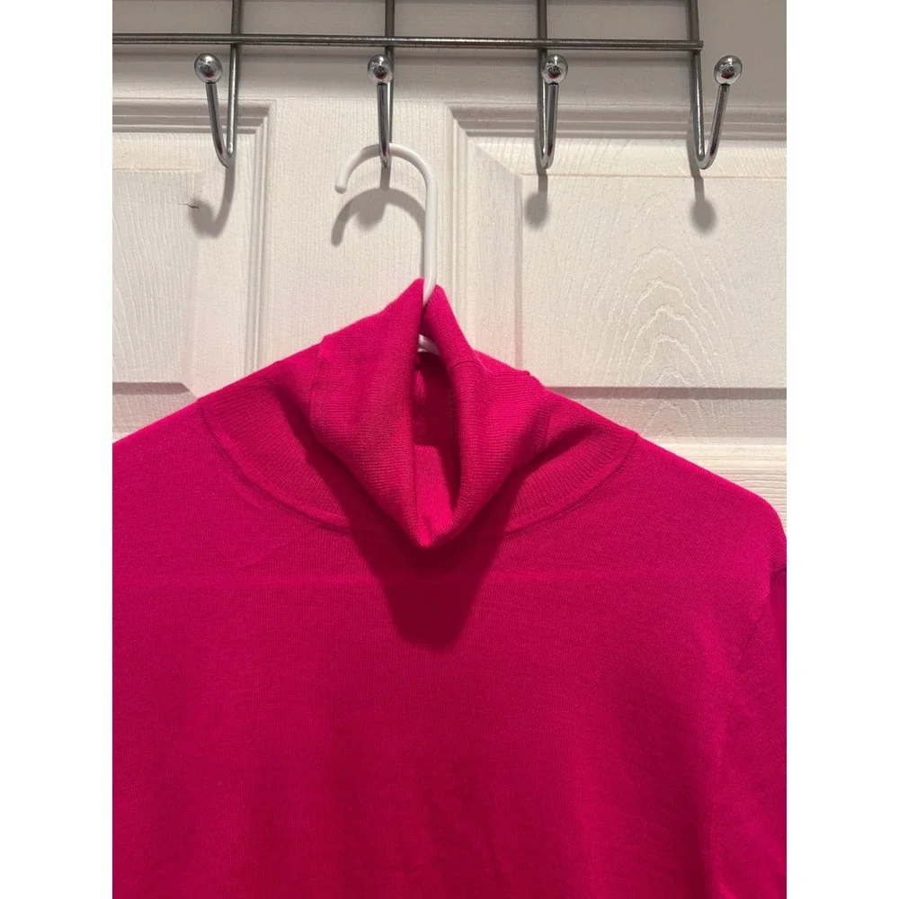 J.Crew Women Hot Pink Turtleneck Knit Sweater Long Sleeve Sz L Fuchsia Academia